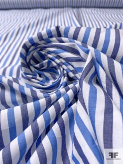 Vertical Striped Cotton Shirting - Blues / White