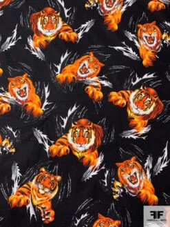 Tigers Printed Cotton Lawn - Fire Orange / Black / White