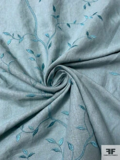 Vine Branch Embroidered Cotton-Linen - Dusty Aquamarine -Fabrics And Fabrics Store 17129 2