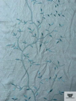 Vine Branch Embroidered Cotton-Linen - Dusty Aquamarine -Fabrics And Fabrics Store 17129 4