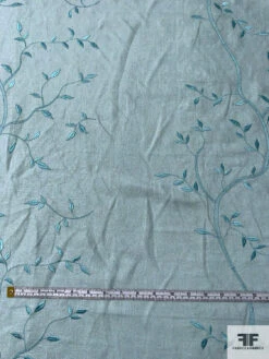 Vine Branch Embroidered Cotton-Linen - Dusty Aquamarine -Fabrics And Fabrics Store 17129 5