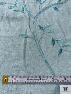 Vine Branch Embroidered Cotton-Linen - Dusty Aquamarine -Fabrics And Fabrics Store 17129 6