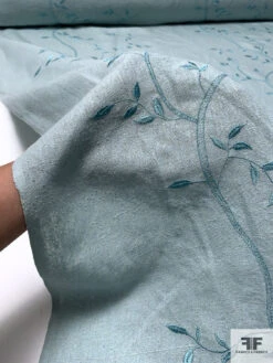 Vine Branch Embroidered Cotton-Linen - Dusty Aquamarine -Fabrics And Fabrics Store 17129 8