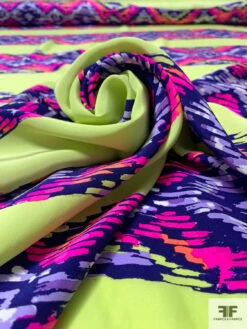 Painterly Ikat-Striped Matte-Side Printed Silk Charmeuse - Highlighter Lime / Purples / Neon Pinks -Fabrics And Fabrics Store 17156 3
