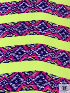 Painterly Ikat-Striped Matte-Side Printed Silk Charmeuse - Highlighter Lime / Purples / Neon Pinks -Fabrics And Fabrics Store 17156 4