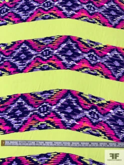 Painterly Ikat-Striped Matte-Side Printed Silk Charmeuse - Highlighter Lime / Purples / Neon Pinks -Fabrics And Fabrics Store 17156 5