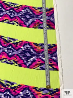Painterly Ikat-Striped Matte-Side Printed Silk Charmeuse - Highlighter Lime / Purples / Neon Pinks -Fabrics And Fabrics Store 17156 6