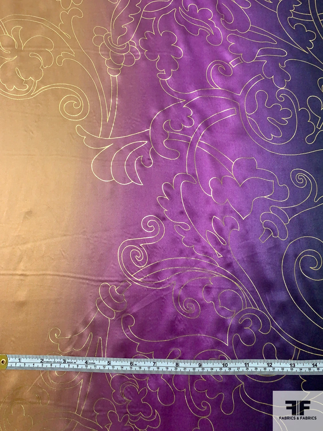 Regal Floral Foil Printed Silk Charmeuse - Purple / Camel / Brown / Gold 6 Regal Floral Foil Printed Silk Charmeuse - Purple / Camel / Brown / Gold - Image 4