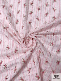 Ditsy Floral Striped Printed Plissé Cotton Lawn - Pink / Cranberry / Green 12 Ditsy Floral Striped Printed Plissé Cotton Lawn - Pink / Cranberry / Green -Fabrics And Fabrics Store 17294 2