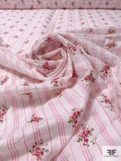 Ditsy Floral Striped Printed Plissé Cotton Lawn - Pink / Cranberry / Green 13 Ditsy Floral Striped Printed Plissé Cotton Lawn - Pink / Cranberry / Green -Fabrics And Fabrics Store 17294 3