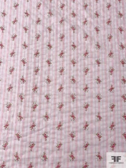 Ditsy Floral Striped Printed Plissé Cotton Lawn - Pink / Cranberry / Green 14 Ditsy Floral Striped Printed Plissé Cotton Lawn - Pink / Cranberry / Green -Fabrics And Fabrics Store 17294 4