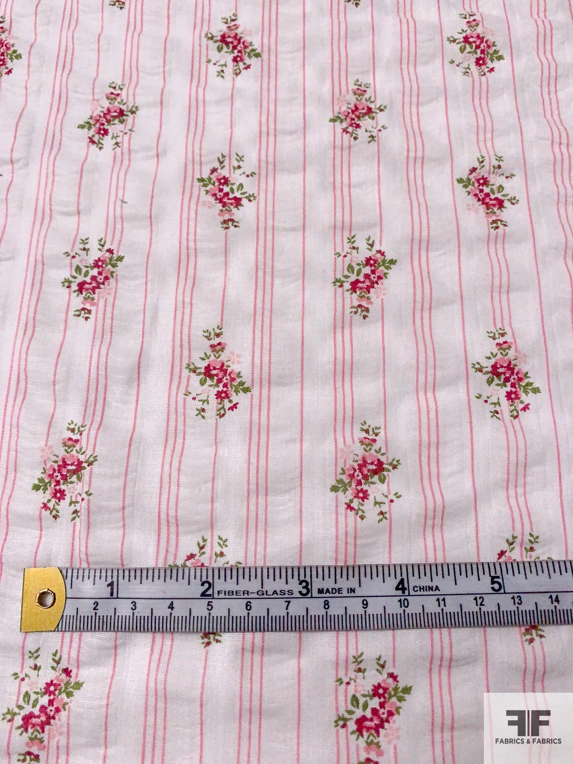 Ditsy Floral Striped Printed Plissé Cotton Lawn - Pink / Cranberry / Green 4 Ditsy Floral Striped Printed Plissé Cotton Lawn - Pink / Cranberry / Green - Image 2