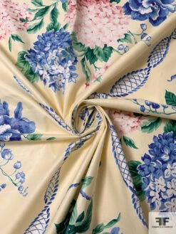 Floral Bouquets In Tassel Frames Printed Cotton Lawn - Light Yellow / Blue / Dusty Rose / Green -Fabrics And Fabrics Store 17296 2