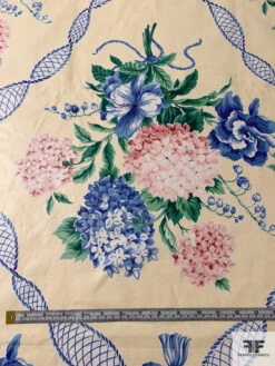 Floral Bouquets In Tassel Frames Printed Cotton Lawn - Light Yellow / Blue / Dusty Rose / Green -Fabrics And Fabrics Store 17296 5