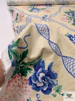 Floral Bouquets In Tassel Frames Printed Cotton Lawn - Light Yellow / Blue / Dusty Rose / Green -Fabrics And Fabrics Store 17296 8