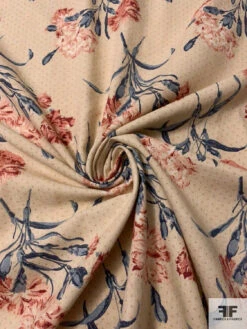 Floral Printed Cotton Canvas - Beige / Dusty Blue / Dusty Coral -Fabrics And Fabrics Store 17299 1