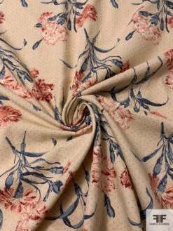 Floral Printed Cotton Canvas - Beige / Dusty Blue / Dusty Coral -Fabrics And Fabrics Store 17299 2