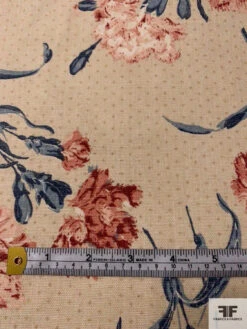 Floral Printed Cotton Canvas - Beige / Dusty Blue / Dusty Coral -Fabrics And Fabrics Store 17299 6