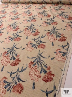 Floral Printed Cotton Canvas - Beige / Dusty Blue / Dusty Coral -Fabrics And Fabrics Store 17299 7