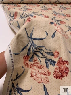 Floral Printed Cotton Canvas - Beige / Dusty Blue / Dusty Coral -Fabrics And Fabrics Store 17299 8