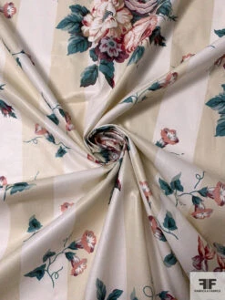 Floral Bouquets And Striped Printed Cotton Chintz - Dusty Teal / Dusty Rose / Beige / Off-White 12 Floral Bouquets And Striped Printed Cotton Chintz - Dusty Teal / Dusty Rose / Beige / Off-White -Fabrics And Fabrics Store 17301 1
