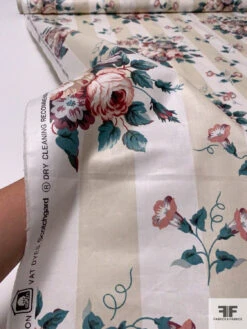 Floral Bouquets And Striped Printed Cotton Chintz - Dusty Teal / Dusty Rose / Beige / Off-White 17 Floral Bouquets And Striped Printed Cotton Chintz - Dusty Teal / Dusty Rose / Beige / Off-White -Fabrics And Fabrics Store 17301 8