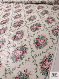 Floral Leaf Grid Printed Cotton Chintz - Light Ivory / Green / Dusty Pinks / Soft Blue -Fabrics And Fabrics Store 17302 7