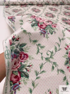Floral Leaf Grid Printed Cotton Chintz - Light Ivory / Green / Dusty Pinks / Soft Blue -Fabrics And Fabrics Store 17302 8
