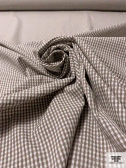 Gingham Check Seersucker Yarn-Dyed Cotton Shirting - Olive-Grey / White