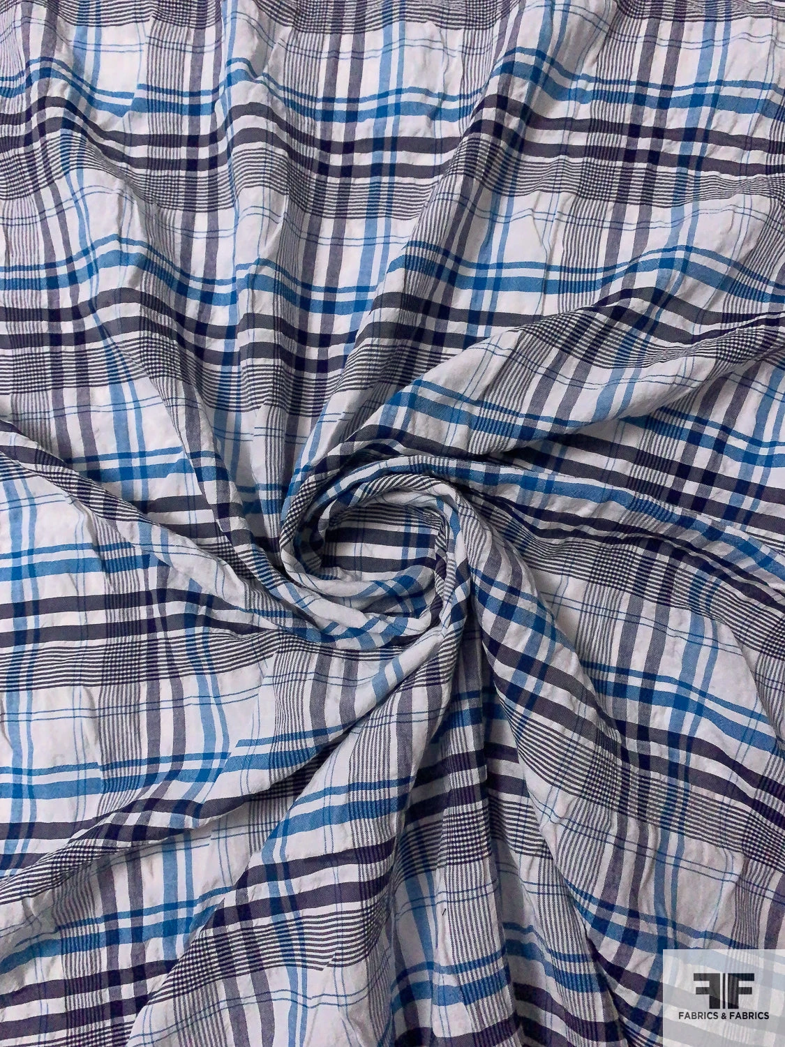 Plaid Textured Cotton Blend Shirting - Teal-Cerulean / Navy / Off-White 5 Plaid Textured Cotton Blend Shirting - Teal-Cerulean / Navy / Off-White - Image 3