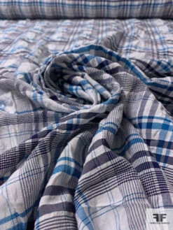 Plaid Textured Cotton Blend Shirting - Teal-Cerulean / Navy / Off-White 13 Plaid Textured Cotton Blend Shirting - Teal-Cerulean / Navy / Off-White -Fabrics And Fabrics Store 17317 3