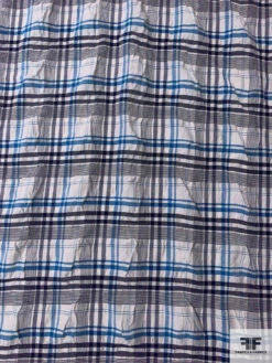 Plaid Textured Cotton Blend Shirting - Teal-Cerulean / Navy / Off-White 14 Plaid Textured Cotton Blend Shirting - Teal-Cerulean / Navy / Off-White -Fabrics And Fabrics Store 17317 4