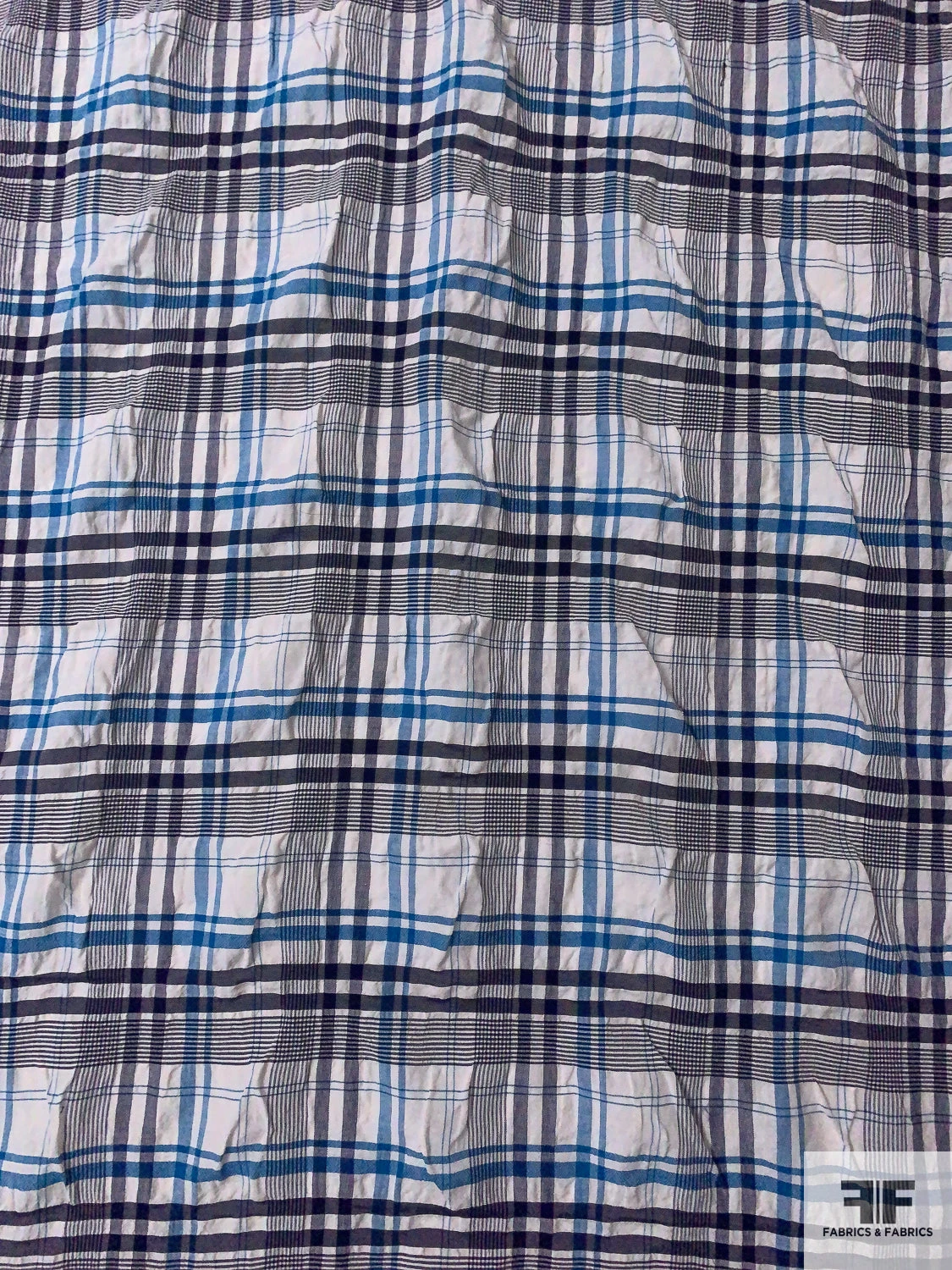 Plaid Textured Cotton Blend Shirting - Teal-Cerulean / Navy / Off-White 7 Plaid Textured Cotton Blend Shirting - Teal-Cerulean / Navy / Off-White - Image 5
