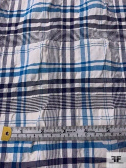 Plaid Textured Cotton Blend Shirting - Teal-Cerulean / Navy / Off-White 15 Plaid Textured Cotton Blend Shirting - Teal-Cerulean / Navy / Off-White -Fabrics And Fabrics Store 17317 6