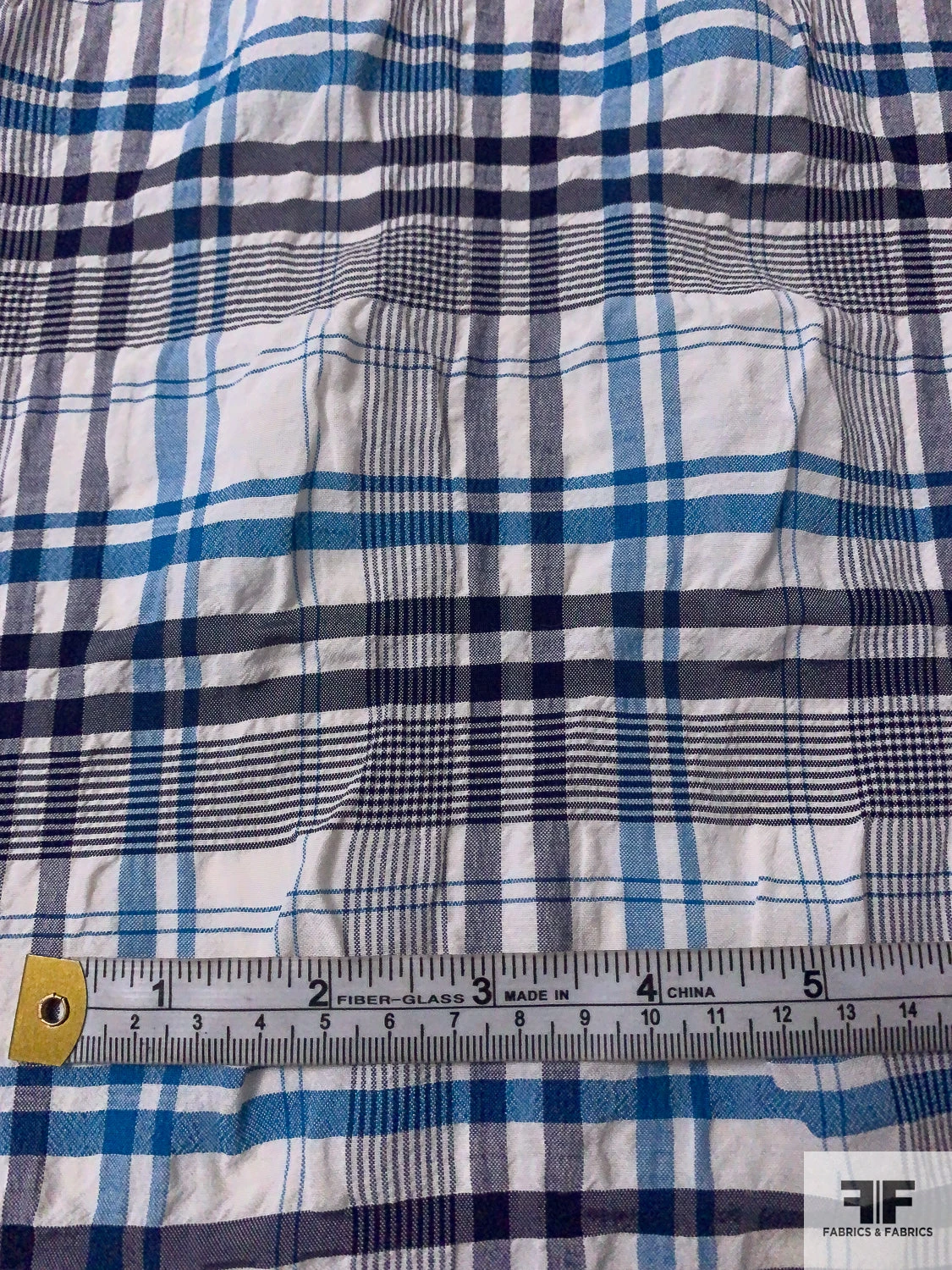 Plaid Textured Cotton Blend Shirting - Teal-Cerulean / Navy / Off-White 8 Plaid Textured Cotton Blend Shirting - Teal-Cerulean / Navy / Off-White - Image 6