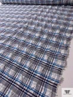 Plaid Textured Cotton Blend Shirting - Teal-Cerulean / Navy / Off-White 16 Plaid Textured Cotton Blend Shirting - Teal-Cerulean / Navy / Off-White -Fabrics And Fabrics Store 17317 7