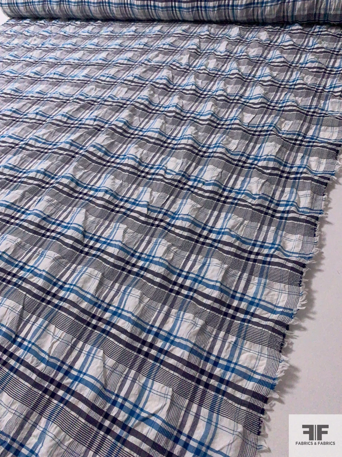 Plaid Textured Cotton Blend Shirting - Teal-Cerulean / Navy / Off-White 9 Plaid Textured Cotton Blend Shirting - Teal-Cerulean / Navy / Off-White - Image 7