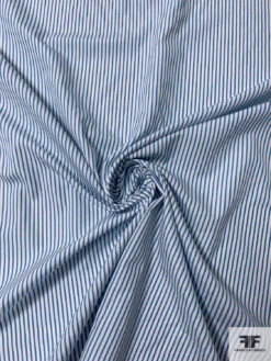 Vertical Striped Yarn-Dyed Cotton Shirting - Steel Blue / Off-White