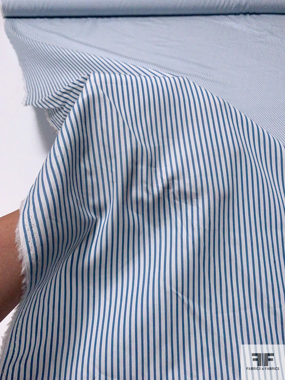 Vertical Striped Yarn-Dyed Cotton Shirting - Steel Blue / Off-White 10 Vertical Striped Yarn-Dyed Cotton Shirting - Steel Blue / Off-White - Image 8