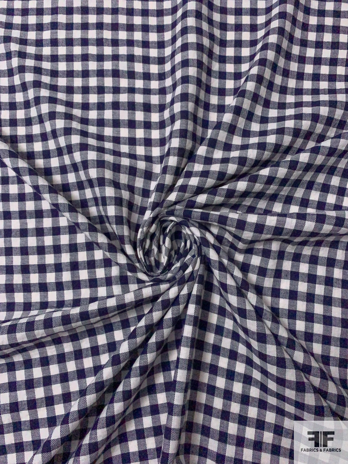 Gingham Check Yarn-Dyed Cotton Shirting - Navy / Ivory 6 Gingham Check Yarn-Dyed Cotton Shirting - Navy / Ivory - Image 4