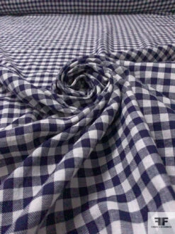 Gingham Check Yarn-Dyed Cotton Shirting - Navy / Ivory