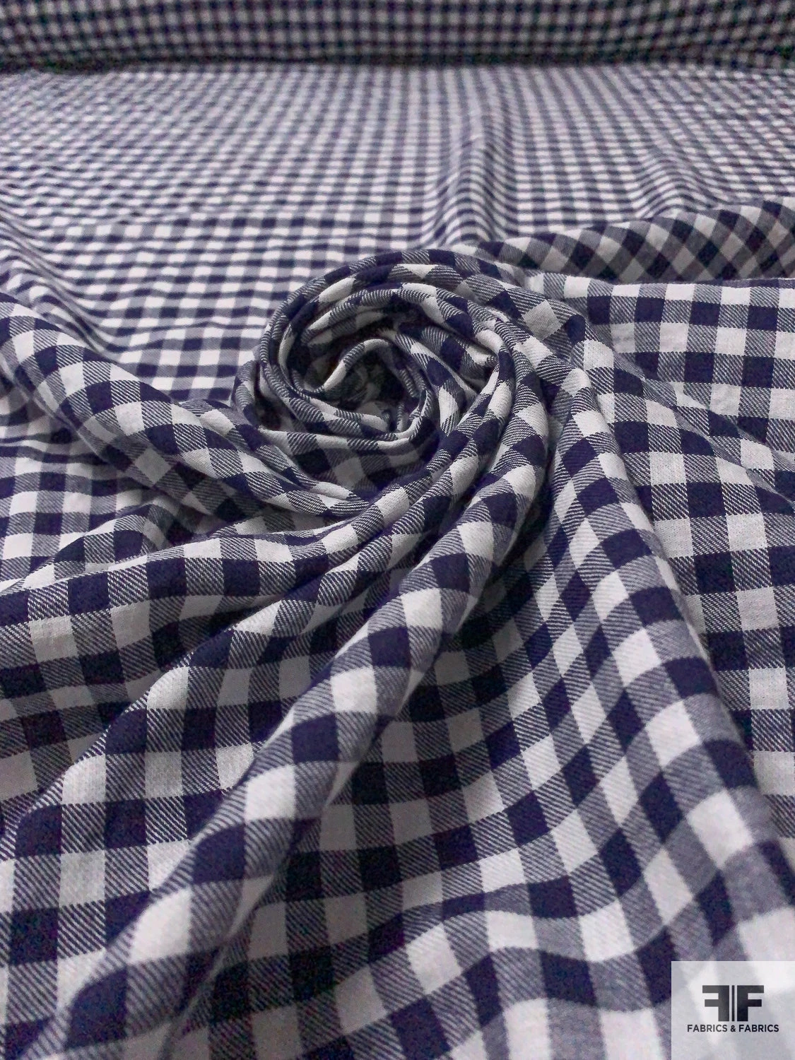 Gingham Check Yarn-Dyed Cotton Shirting - Navy / Ivory 3 Gingham Check Yarn-Dyed Cotton Shirting - Navy / Ivory