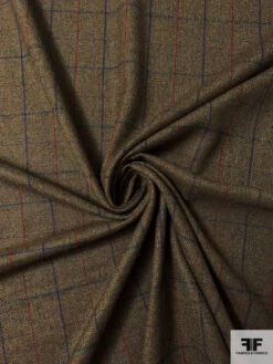 Italian Plaid Herringbone Wool Tweed Suiting - Brown / Sage / Blue / Red
