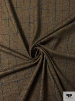 Italian Plaid Herringbone Wool Tweed Suiting - Brown / Sage / Blue / Red -Fabrics And Fabrics Store 17359 2