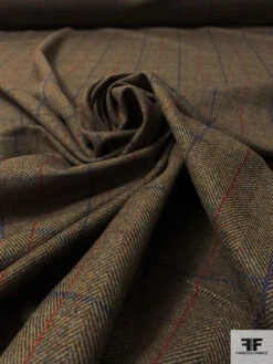 Italian Plaid Herringbone Wool Tweed Suiting - Brown / Sage / Blue / Red -Fabrics And Fabrics Store 17359 3