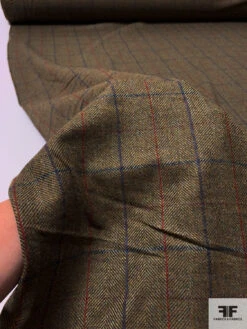 Italian Plaid Herringbone Wool Tweed Suiting - Brown / Sage / Blue / Red -Fabrics And Fabrics Store 17359 8