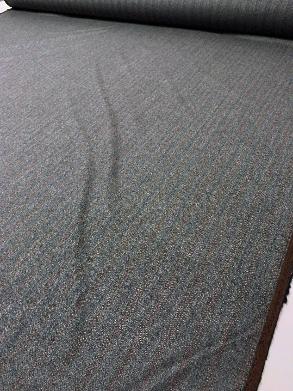 Vertical Striped Wool Suiting - Heather Grey / Orange / Periwinkle 7 Vertical Striped Wool Suiting - Heather Grey / Orange / Periwinkle - Image 5