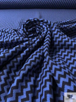 Italian Diagonal Chevron Yarn-Dyed Lightweight Wool Suiting - Blue / Black