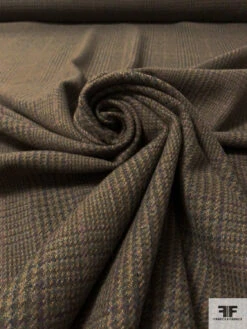 Italian Glen Plaid Brushed Wool Jacket Weight - Autumn Green / Tan / Purples -Fabrics And Fabrics Store 17429 3