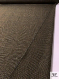 Italian Glen Plaid Brushed Wool Jacket Weight - Autumn Green / Tan / Purples -Fabrics And Fabrics Store 17429 7